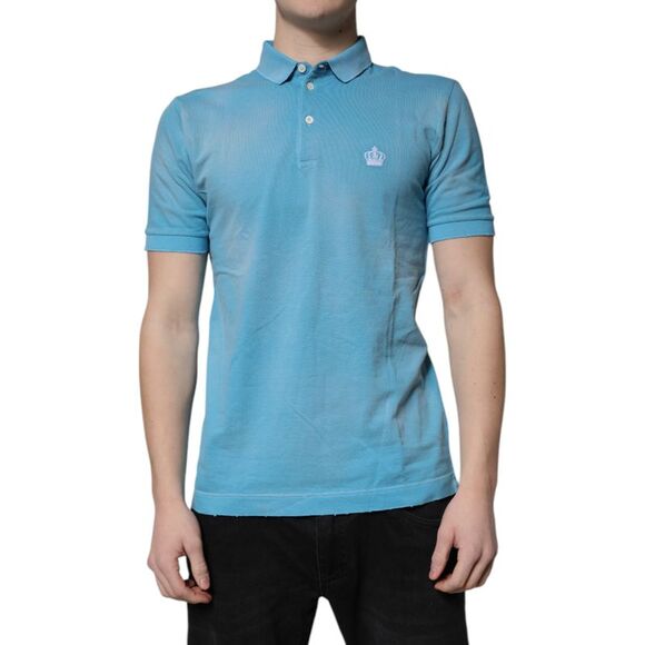 Dolce & Gabbana Blue Cotton Crown Collared Men Polo Men's T-shirt (Pre-Owned)